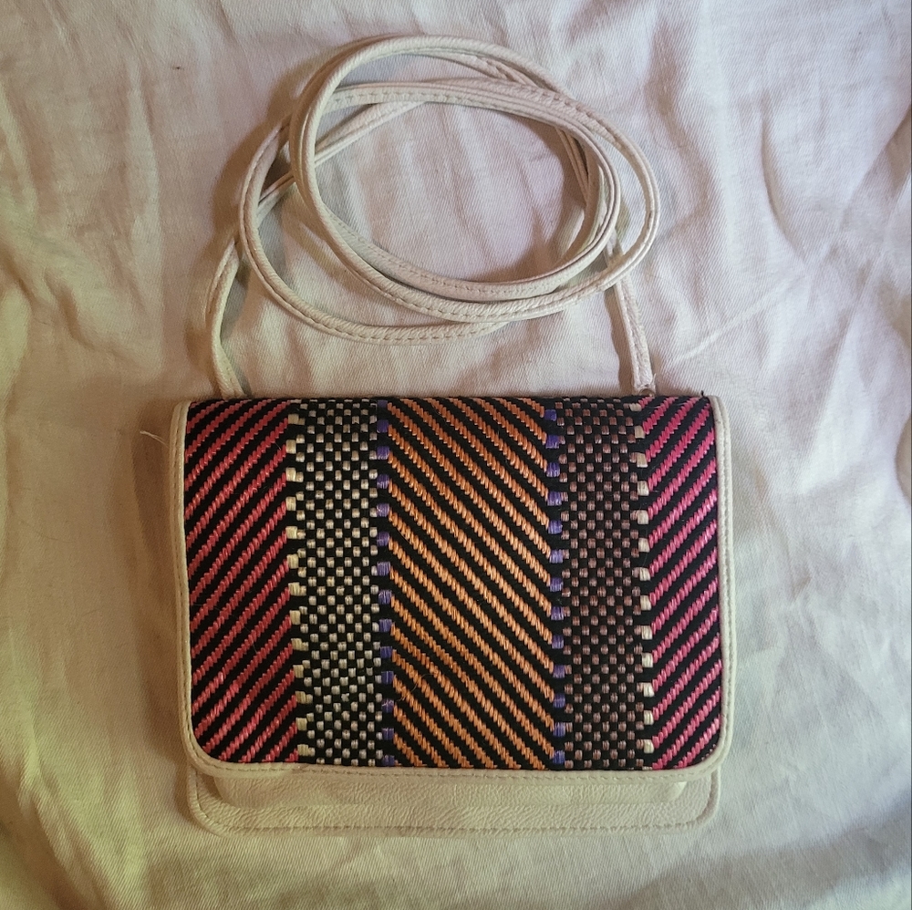 beige weave cross body bag